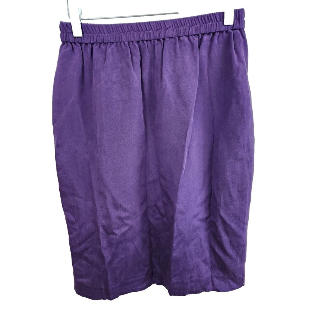 Vintage 90s Spencer Jeremy Womens Silk Pencil Skirt Size‎ 6 Purple Mini Modest
